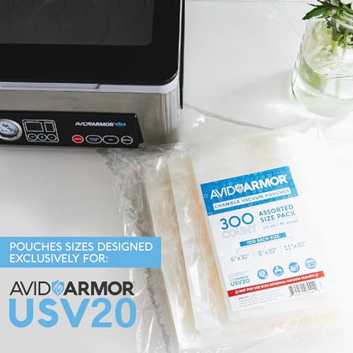Avid Armor – Chamber Machine Pouches 3.5mil, Pre-Cut Chamber Vacuum Sealer Bags, Heavy Duty Seal Pouch, BPA-Free Chamber Sealer, Assorted Size Pack, 6"x10", 8"x10", 11"x10" - Pack of 300