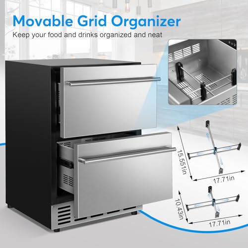 FoMup Under Counter Beverage Refrigerator 24 Inch, Outdoor Drawer Fridge Stainless Steel with Temperature Control for Home, Outdoor Patio and Commercial Use