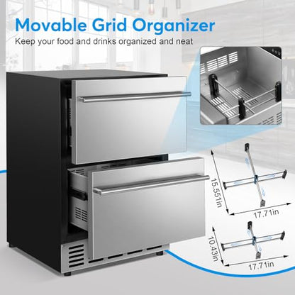 FoMup Under Counter Beverage Refrigerator 24 Inch, Outdoor Drawer Fridge Stainless Steel with Temperature Control for Home, Outdoor Patio and Commercial Use