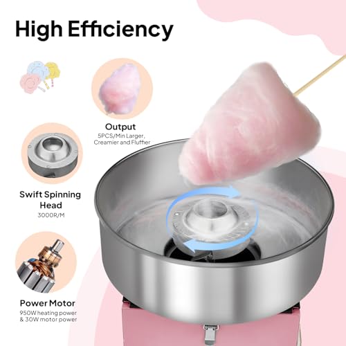 ROVSUN 15 Inch Cotton Candy Machine Commercial, Candy Floss Maker Electric Cotton Candy Maker w/Stainless Steel Bowl & Sugar Scoop for Home Party Carnival Birthday (Pink)