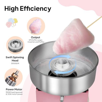 ROVSUN 15 Inch Cotton Candy Machine Commercial, Candy Floss Maker Electric Cotton Candy Maker w/Stainless Steel Bowl & Sugar Scoop for Home Party Carnival Birthday (Pink)