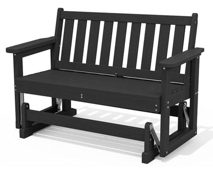 SERWALL 2 Person Patio Glider Bench, HDPE All Weather Swinging Bench, Black