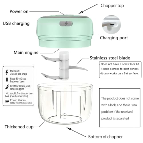 Electric Mini Vegetable Chopper, Food Chopper, Garlic Slicer Veggie, Salad, Lettuce, Onion, Chili Crusher, Tomato Dicer Chopper Cutter & Ginger Meat Mincer for Kitchen, Portable USB Chopper (250ML)