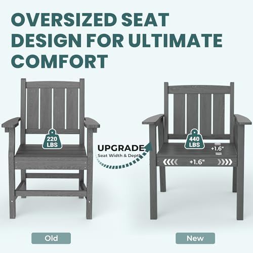 Pamapic 6 PCS Outdoor Dining Set, Spacious HDPE Outdoor Table with 4 Chairs and 1 Bench, Wood Grain Patio Furniture Sets with Elegant Armrest, All-Weather Patio Dining Table with Umbrella Hole, Gray