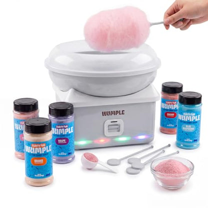 Wumple Cotton Candy Maker Machine for Kids with LED Lights – Electric Candy Machine for Kids, Quick Heat-Up, Lidded Bowl – 5-Flavor Bundle - Grey