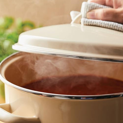 Rachael Ray Enamel on Steel Stockpot with Lid, Induction Suitable, 12 Quart, Almond Cream