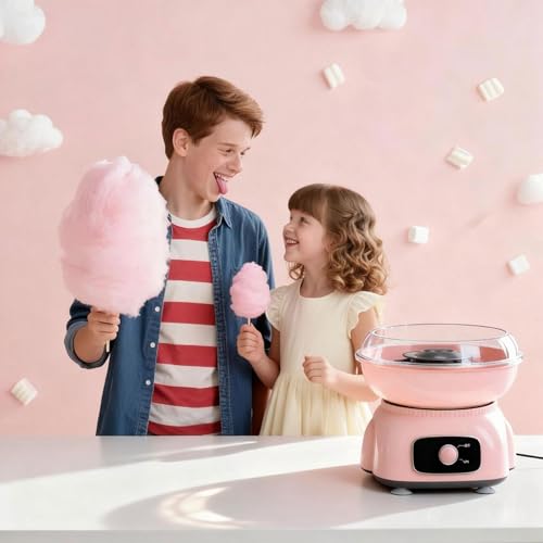 Cotton Candy Maker, Mini Pink Cotton Candy Machine for Weddings, Birthday Parties, Christmas and Halloween, Easy to Clean, Home Use