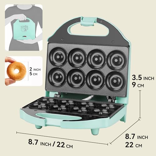 AshGlen 2” Mini Donut Maker Machine, 8 Donut Holes Ceramic Coating Donut Pan for Baking Doughnuts, Doughnut Maker for Mini Donuts, Maquina De Mini Donas, Aqua
