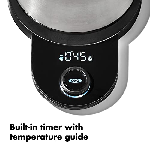 OXO Brew Adjustable Temperature Pour Over Kettle, 1 L, Gooseneck Electric Kettle, Stainless Steel with Timer