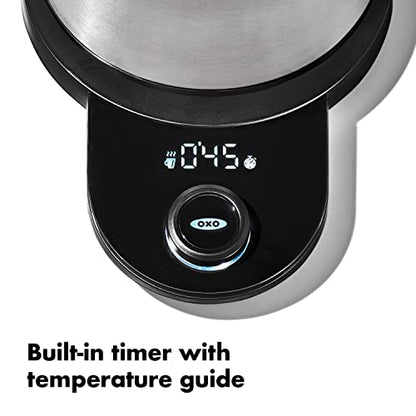 OXO Brew Adjustable Temperature Pour Over Kettle, 1 L, Gooseneck Electric Kettle, Stainless Steel with Timer