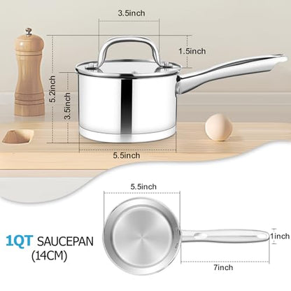 TeamFar 1 qt Saucepan, Stainless Steel Small Sauce Pan & Lid with Tri-ply Bottom for Cooking/Boiling/Stewing, For Induction/Gas/Electric, Non-Toxic & Heavy Duty, Straight Side & Dishwasher Safe