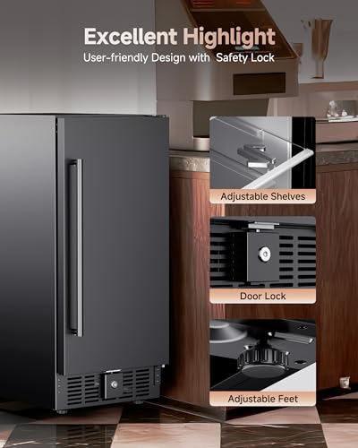 ICEVIVAL 15 Inch Under Counter Beverage Refrigerator, 128 Cans Outdoor Fridge with Adjustable Glass Shelves, ≤45dB Quiet Small Beverage Refrigerator for Outdoor Kitchen & Patio (Black)