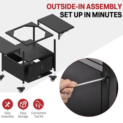 Outdoor Grill Cart for Big Green Egg Style| Egg BBQ Grill with a Cover| 3-Duty Storage| 2 Sided Prep Table| 530Lbs&Heavy Duty Metal |Outside-in Easy Assembly| Compatible with Big Green Egg, Kamado Joe