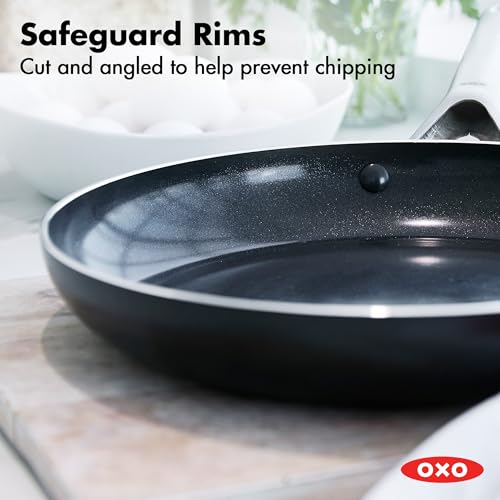 OXO 12" Nonstick Frying Pan Skillet, Ceramic PFAS-Free Nontoxic Pan, Induction Suitable, Dishwasher Safe, Oven Safe to 600°F, Kitchen Cooking Pot, Stainless Handle, Egg Pan, Black