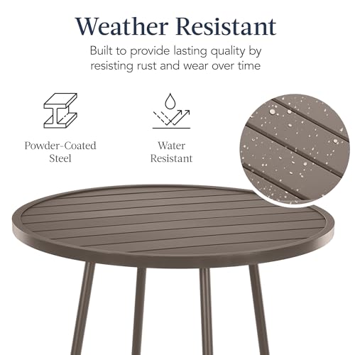 Best Choice Products 3-Piece Patio Dining Set, Bar Height, Outdoor Bistro Set, Outdoor Round Bar Table w/ 2 Bar Stools, Steel - Taupe