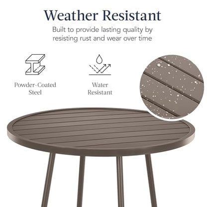 Best Choice Products 3-Piece Patio Dining Set, Bar Height, Outdoor Bistro Set, Outdoor Round Bar Table w/ 2 Bar Stools, Steel - Taupe