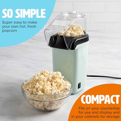 Tasty Hot Air Popcorn Popper, Healthy and Delicious Popcorn in Minutes, Fast and Easy-to-Use, Built-In Measuring Cup and Butter Warmer, 8 Cups, Aqua