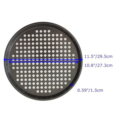 LoveDeal 11Inch Pizza Pans with Holes, Nonstick Round Pizza Trays for Toaster Oven, Carbon Steel Pizza Baking Pan Set for Fresh & Frozen Pizza, Vented Pizza Dish - 2PCS, Black