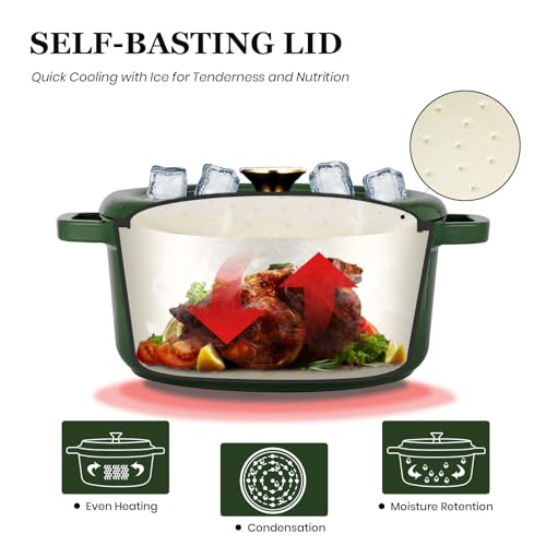 Overmont Enameled Cast Iron Dutch Oven - 5QT Pot with Lid Cookbook & Cotton Potholders - Heavy-Duty Cookware for Braising, Stews, Roasting, Sourdough Baking moss