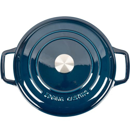 EDGING CASTING Enameled Cast Iron Dutch Oven Pot With Lid, Dutch Oven for Sourdough Bread Baking Round Pot Dule Handle, 6 Quart, Blue