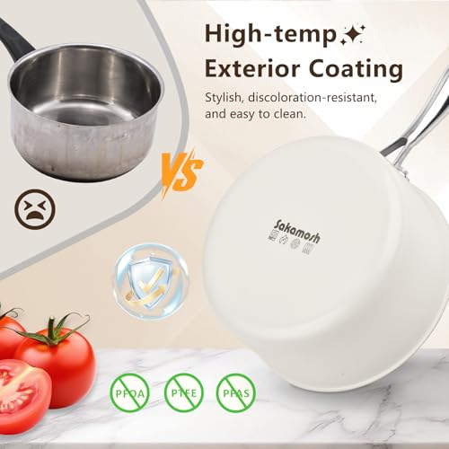 SAKAMOSH 3 Quart Tri-ply Stainless Steel Saucepan with Glass Lid, Induction Sauce Pan Compatible with All Cooktops, Non-Toxic Sauce Pot with Stay Cool Handle, Oven & Dishwasher Safe