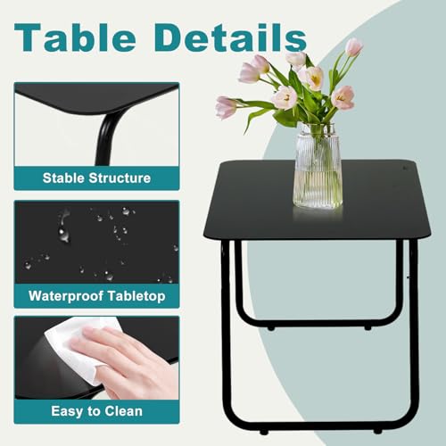 DUMOS 4 Piece Patio Furniture Set, with Table and Chairs, Black