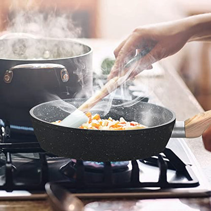 MAISON ARTS 17 Piece Pots and Pans Set Non Stick, Kitchen Cookware Sets with Nonstick Granite Stone Coating, Suitable for Induction Cooktops, Grey
