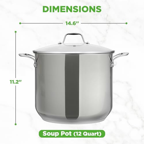 NutriChef 12 Quart Stainless Steel Stock Pot with Lid | Induction Cookware for Home & Commercial Use | Heavy Duty Cooking Pot for Boiling or Simmering Soup, Pasta, Seafood, and Sauces