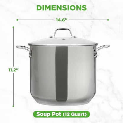 NutriChef 12 Quart Stainless Steel Stock Pot with Lid | Induction Cookware for Home & Commercial Use | Heavy Duty Cooking Pot for Boiling or Simmering Soup, Pasta, Seafood, and Sauces