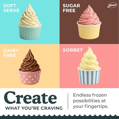 BLIZZEE Soft Serve Ice Cream Machine 1.25Qt | No Pre-Freezing Countertop Ice Cream Maker for Home | Built-In Compressor | Adjustable Hardness, LED Display | Frozen Yogurt, Gelato, Dairy Free