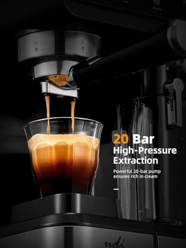 UDI 20 Bar Espresso Machine, 9-in-1 Coffee Maker with Automatic Milk Frother & Detachable Milk Tank, One-Touch Cappuccino Latte Macchiato Americano Iced Espresso, Self-Cleaning Function for Home Use