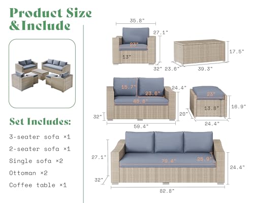 AMERLIFE 10 Piece Patio Furniture Set, Wicker Outdoor Sectional Sofa
