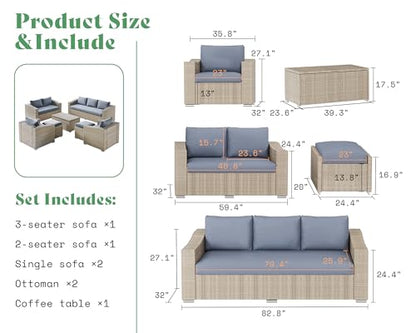 AMERLIFE 10 Piece Patio Furniture Set, Wicker Outdoor Sectional Sofa