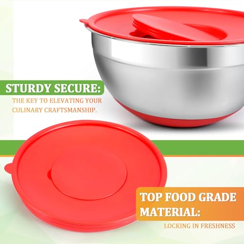 Eallpha Mixing Bowls with Lids Set,10pcs Stainless Steel Mixing Bowls with Graters and Egg Whisk &Non-Slip Bottoms Food Prep Nesting Bowls for Baking, Cooking, Meal Storage(1.2QT-5.5QT)