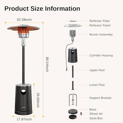 EAST OAK 50,000 BTU Patio Heater with Sand Box, Table Design, Double-Layer Stainless Steel Burner, Wheels, Triple Protection System, Outdoor Heater for Home and Residential, Polar Night