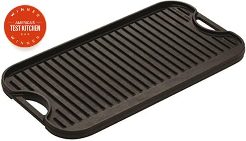 Lodge Pro-Grid Reversible Grill/Griddle - 20 Inches x 10.5 Inches - Dual-Sided Cast Iron Griddle - Double Burner Grill - Even Heat Distribution - PFAS-Free Non-Toxic Cookware