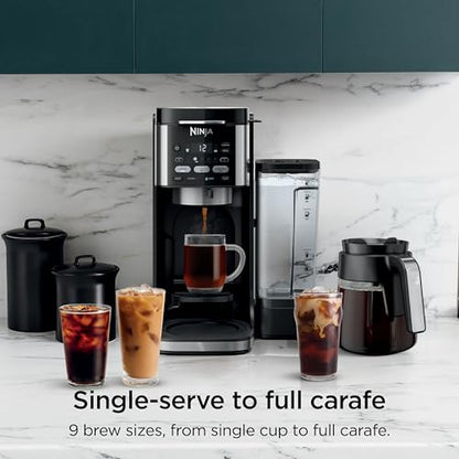 Ninja Drip Coffee Maker | DualBrew™ Pro Hot & Iced Coffee Machine, Single Serve to Carafe | Brew with Pods & Grounds, Compatible with K Cups | 3 Brew Styles, 60oz Removable Reservoir | Black, CFP101