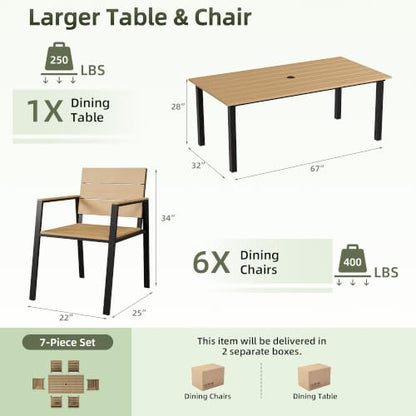 Outdoor Table and Chairs for 6 Aluminum Patio Dining Set with Umbrella Hole