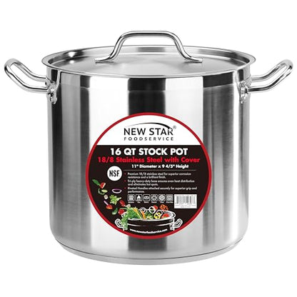 New Star Foodservice 16 Qt Stainless Steel Stock Pot with Cover, 18/8 Stainless Steel