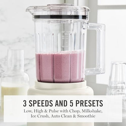 Martha Stewart 50oz Countertop Blender, Smoothie, Margarita & Ice Crushing Blender, BPA-Free Pitcher, 3 Speeds, 5 Presets, Auto-Clean Function, Dishwasher Safe, Stainless Steel Blades, Linen Cream