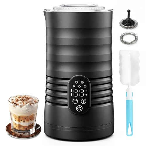 Milk Coffee Frother and Steamer,Temperature Display, 350lm, Burn-Free Base, Easy To Clean, 96% High Foam Rate,Ultra-Quiet Operation,Electric Cold Foam Maker Machine,Hot Chocolate Frother - Black