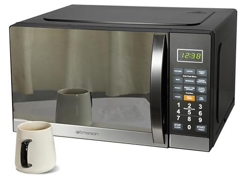 Emerson MWG1191SB 1.1 Cu. Ft. Microwave with Built-In Grill Function, 1100W Power, Stainless Steel, LED Timer Display, 11 Power Levels, 9 Preset Cooking Options, Removable Glass Turntable, Child Lock