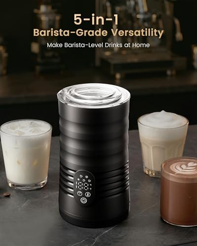 Milk Coffee Frother and Steamer,Temperature Display, 350lm, Burn-Free Base, Easy To Clean, 96% High Foam Rate,Ultra-Quiet Operation,Electric Cold Foam Maker Machine,Hot Chocolate Frother - Black