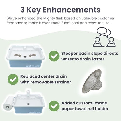 Mighty Sink Portable Sink: Patented Wash Station with Electronic Faucet | 2 Gallons | Easy Setup | Indoor & Outdoor Use | Ideal for Dishwashing, Camping Hygiene, Gardening, Pottery & More