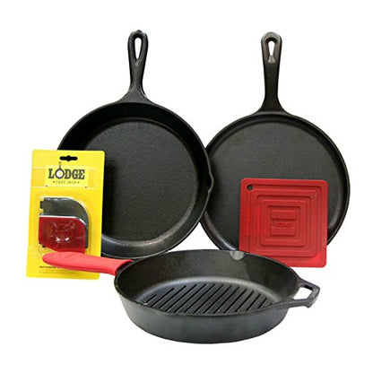 Lodge Cast Iron Set - 7-Piece Set - Pre-Seasoned Kitchen Essentials Set - Skillet, Griddle & Dutch Oven Included - PFAS-Free Non-Toxic Cookware