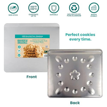 Baker's Secret Pure Aluminum Insulated 16" Cookie Sheet Commercial Grade, 100% Recycled Alu Cookie Sheet Extra Thick - The Natural Aluminum Collection