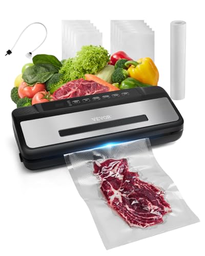 VEVOR Vacuum Sealer Machine, 80Kpa 120W Powerful Compact Food Sealer, 7-in-1 Multi-Functional Food Vacuum Sealer, Automatic Air Sealing System with Built-in Cutter with 10 Vacuum Bags & 1 Bag Roll