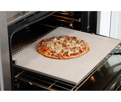FibraMent-D Premium 3-Piece Pizza Stone Set – 17½" × 13⅞" × ¾" Rectangle Baking Stone with Peel & Rocker Cutter – Made in USA – Ranked Best Overall Pizza Stone for Even Heat & Crispy Crusts