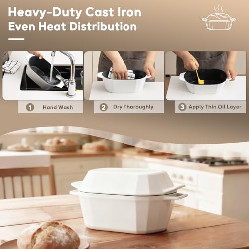 Enameled Cast Iron Sourdough Bread Oven – Dutch Oven for Sourdough, Oval Cast Iron Bread Pan with Lid，Loaf Cast Iron Dutch Oven for Baking (3.3QT-White）