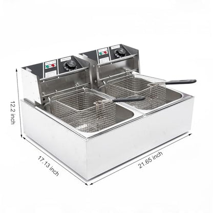 Electric Deep Fryer w/ 2 Baskets and Lids, 5000W 21.8L Electric Fryer Stainless Steel Temperature Control, Commercial Deep Fryer, Countertop Kitchen Frying Machine Fried Chicken Sausages 22.8QT